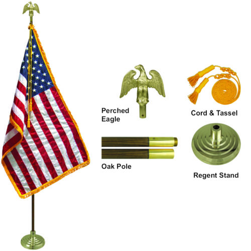 freedom flag set including eagle, pole, stand and cord with tassel